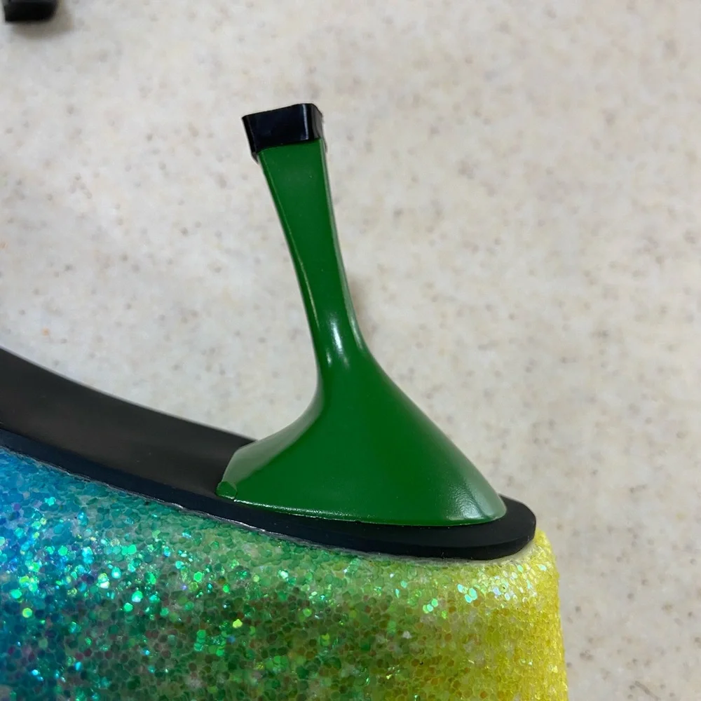 Rainbow Glitter Pointed-Toe Stiletto Pumps - EU 42